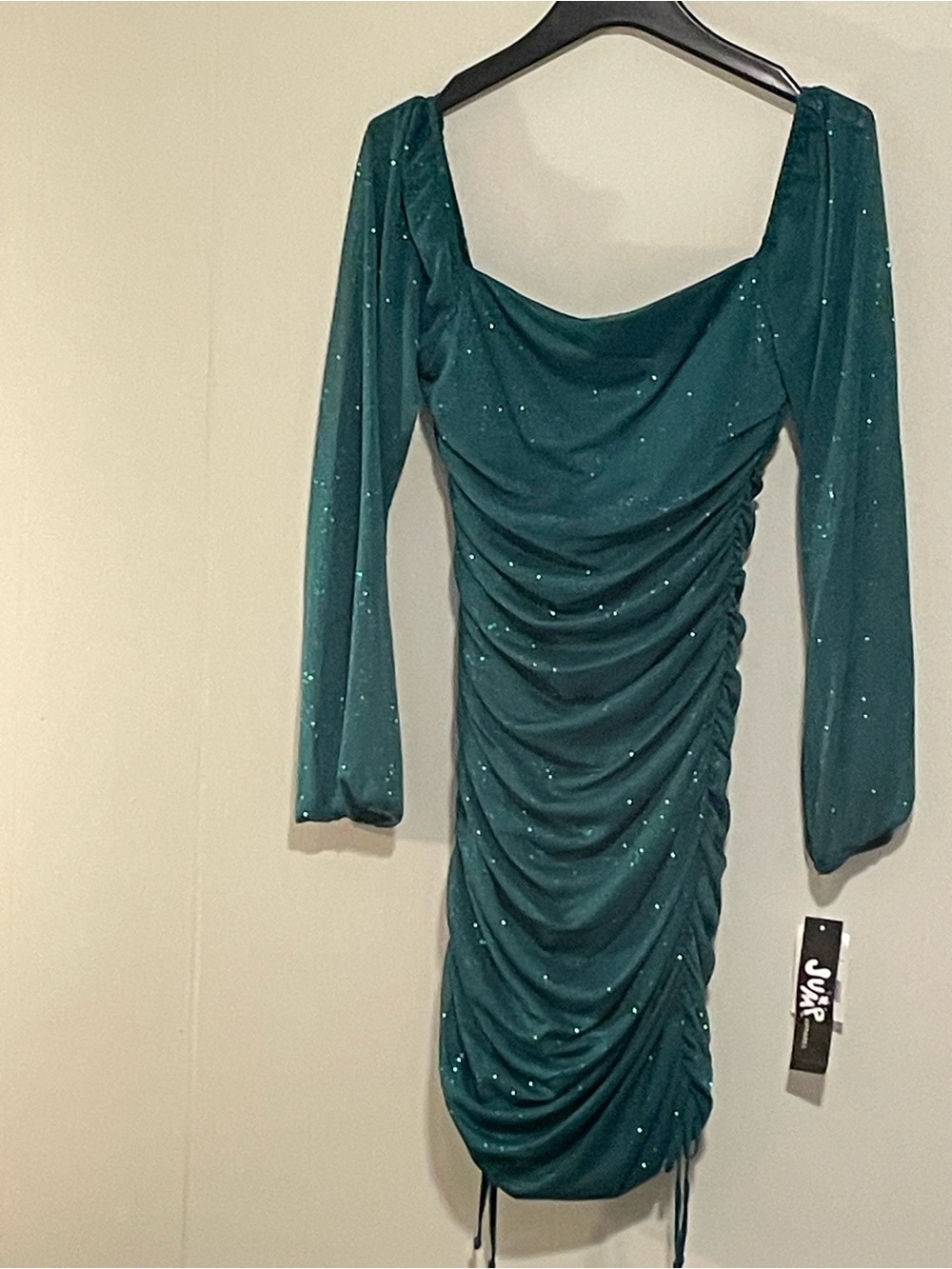 Jump Teal Sparkle Ruched Midi Dress